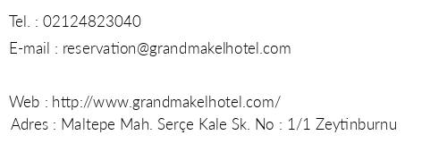 Grand Makel Hotel Topkap telefon numaralar, faks, e-mail, posta adresi ve iletiim bilgileri